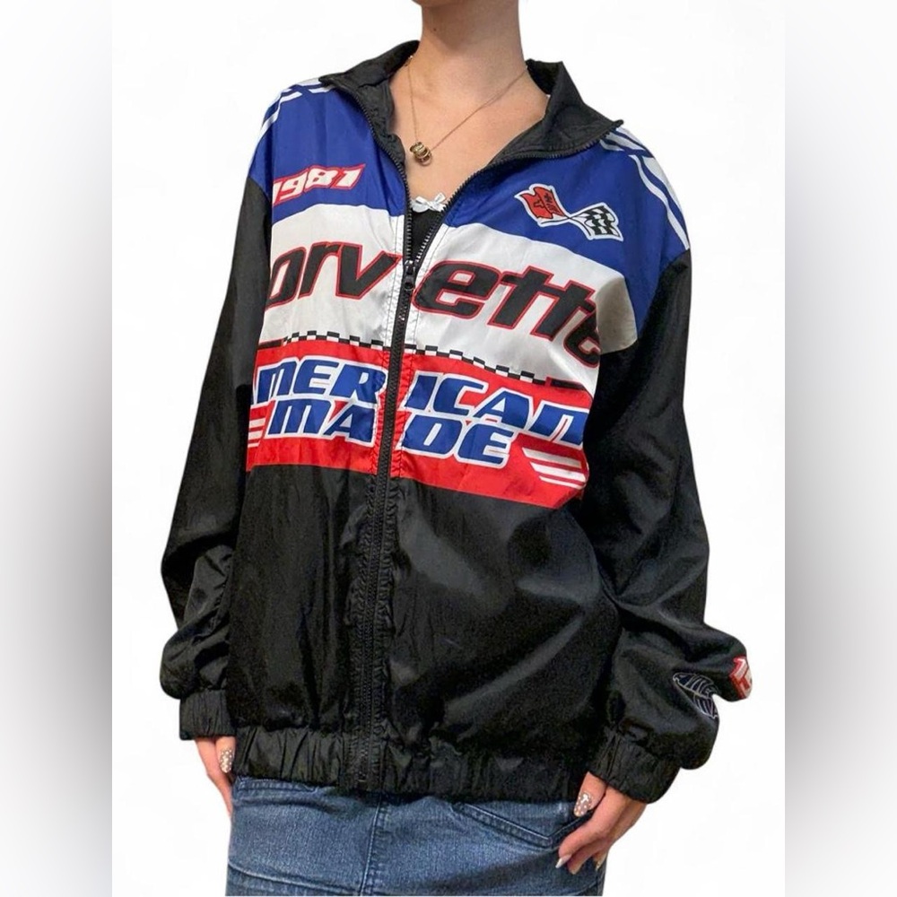 American Made Colorblock Windbreaker Jacket - Black/Blue/Red